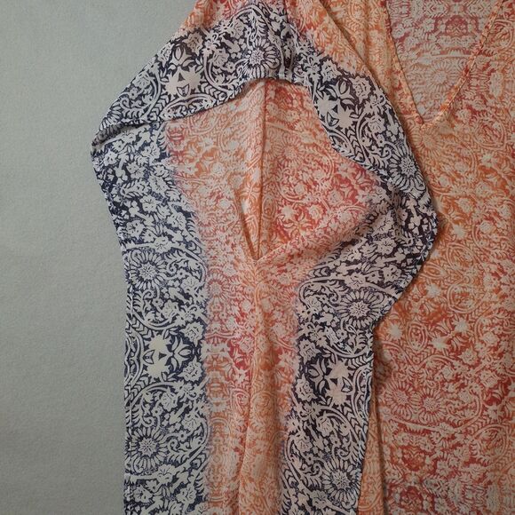 Tommy Bahama Shirt Womens Large Pink Blue Tunic Cover Up Boho Floral Print Sheer - Picture 4 of 7